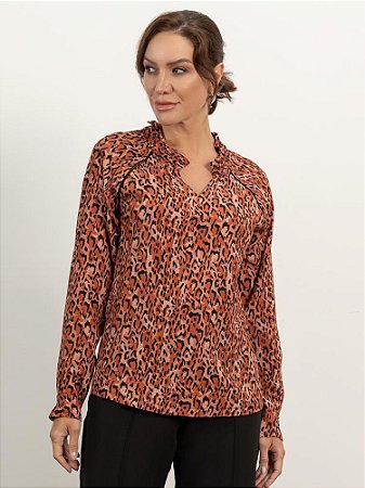 Blusa "Desejos" Manga Longa Animal Print