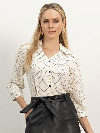 Camisa "Reflexões" Manga ¾ Gola Reta