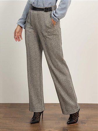 Calça "Memórias" Semi Wide Cós PU Fivela