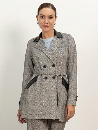 Casaco "Memórias" Trench Coat Detalhes PU