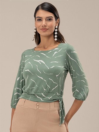 Blusa "Harmonia" Mangas ¾ Blusê Laço Removível