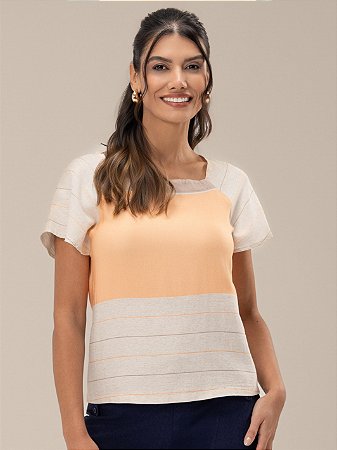 Blusa "Suavidade" Manga Curta Listrada