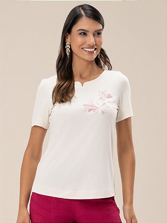 T-Shirt "Frescor" Manga Curta Bordado Localizado