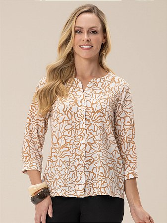 Camisa "Renovação" Mangas ¾ Floral Bicolor