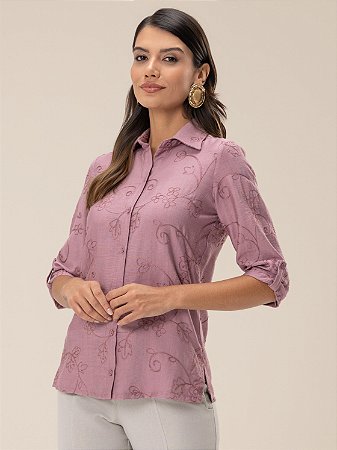 Camisa "Frescor" Bordada Mangas ¾