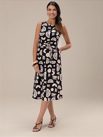 Vestido "Renovação" Sem Manga Midi Estampado