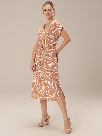 Vestido "Sensações" Japonesa Midi Decote V Estampado