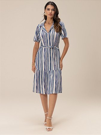 Vestido "Energia" Chemise Midi Manga Curta Babado
