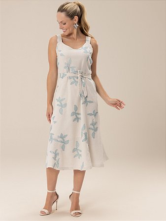 Vestido "Liberdade" Alças Evasê Midi Bordado