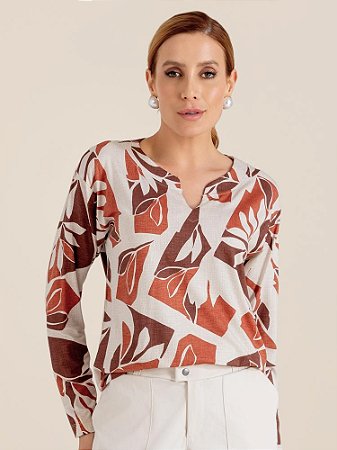 Blusa "Movimento" Manga Longa Decote UV