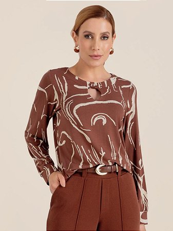 Blusa "Clareza" Manga Longa V Vazado