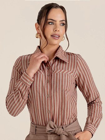 Camisa "Ânimo" Manga Longa Listrada Dois Bolsos