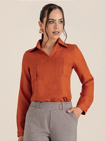 Camisa "Ânimo" Texturizada Manga Longa v com Gola