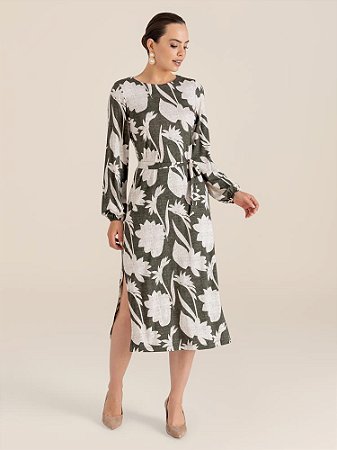 Vestido "Movimento" Manga Longa Midi Decote U
