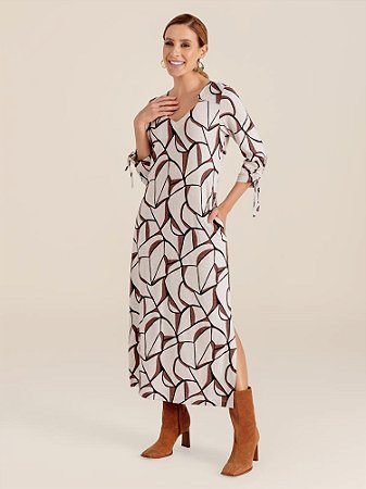 Vestido "Movimento" Mangas ¾ Decote V