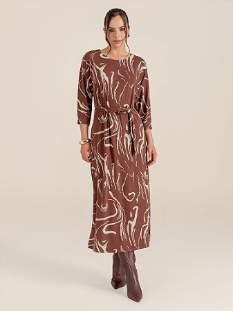 Vestido "Clareza" Evasê Midi Mangas ¾