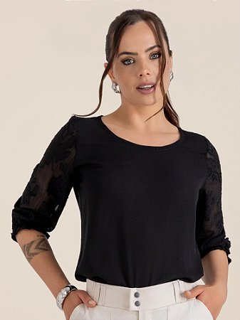 Blusa "Alento" Manga ¾ Chiffon Jacard