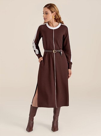 Vestido "Propósito" Manga Longa Midi Bicolor