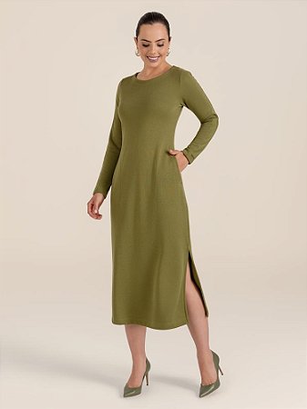 Vestido "Semente" Evasê Midi Manga Longa