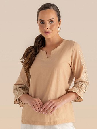 Blusa Constância M¾ Bordado Richelieu