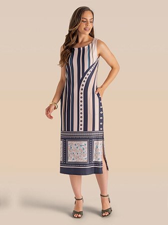 Vestido Presença Sm Tubo Midi Estampa Exclusiva
