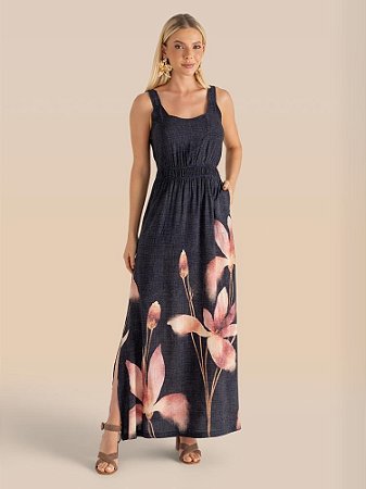 Vestido Constância Sm Longo Estampa Exclusiva Barrada