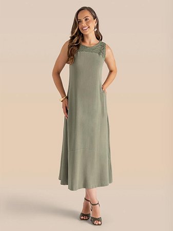 Vestido Presença Sm Evasê Linen Crochê