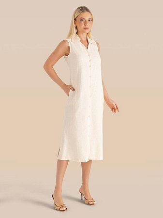 Vestido Presença Chemise Sem Manga Midi Jacquard