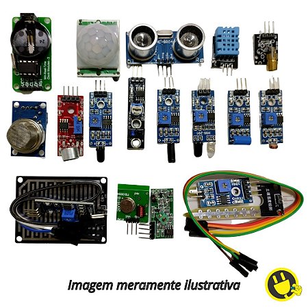 Kit com 16 Módulos e Sensores para Arduino