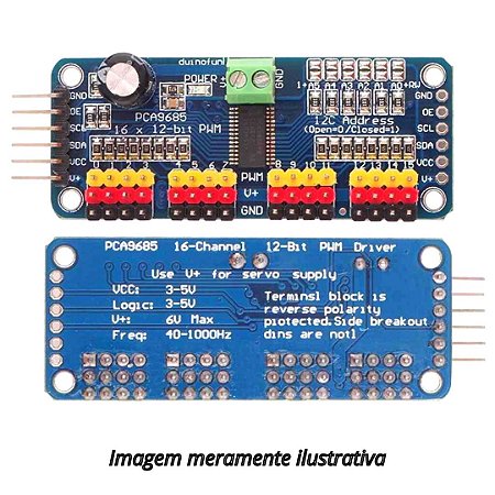 Driver Controlador PWM Servos 16 Canais I2C PCA9685