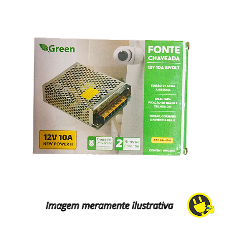 Fonte Chaveada Metal Green 12V 10A 120W Bivolt Colmeia
