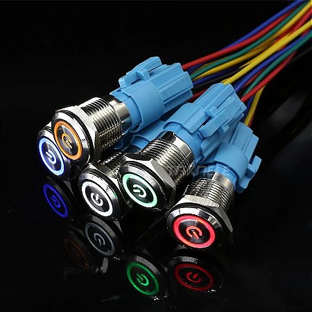 Chave Liga/Desliga Universal Inox 12V com Trava e LED Vermelho – 16mm