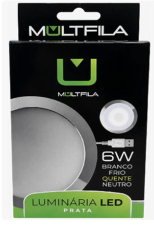 Luminária LED USB 6W Branco Quente Prata