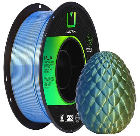Filamento PLA Silk Dual 1,75mm 1Kg Azul e Dourado MULTFILA