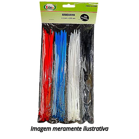 Abraçadeira de Nylon IDEA Colorida 100 Unidades 2.5mm x 200mm