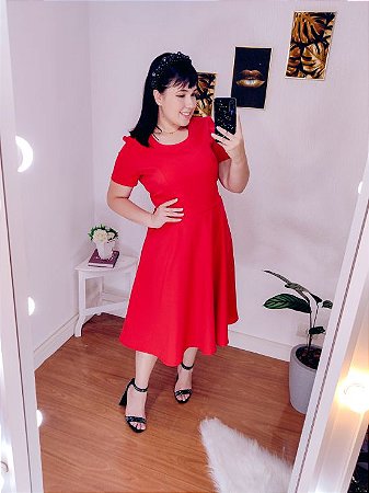 Vestido Feminino Plus Size Midi Vermelho - Ky Estilo - Moda Social e  Executiva