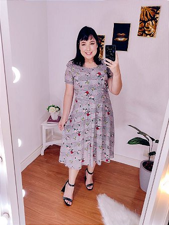 Vestido Godê Plus Size Florido Viscose
