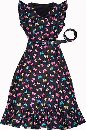 Vestido Laise Estampado com Cinto