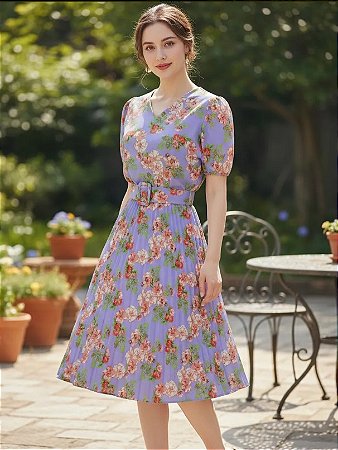 Vestido Feminino Plissado Lilás