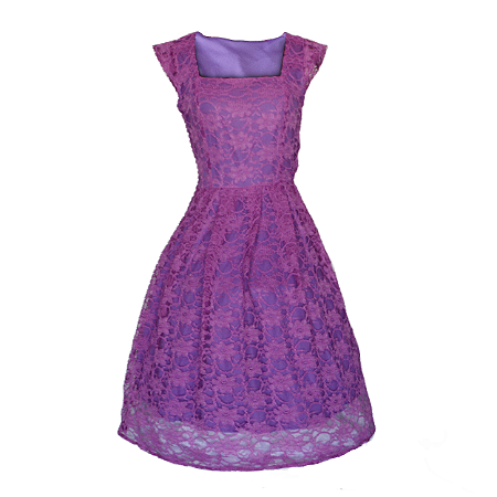 Vestido Feminino Pregas Renda Roxo
