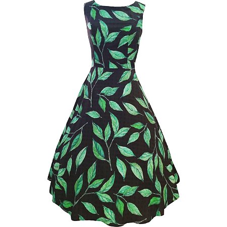 Vestido Midi Feminino Folhas