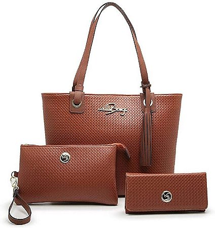 KIT BOLSA FEMININA TIPO SACOLA + NECESSAIRE + CARTEIRA WILLIBAGS