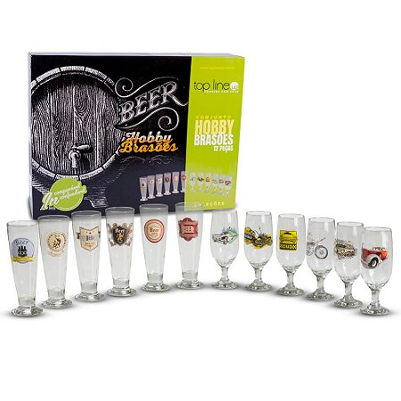 CONJUNTO HOBBY BRASÕES PARA CERVEJA TAÇAS COPOS 12 PEÇAS