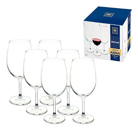 JOGO 6 TAÇAS CRISTAL BOHEMIA VINHO TINHO 580ML TITANIUM