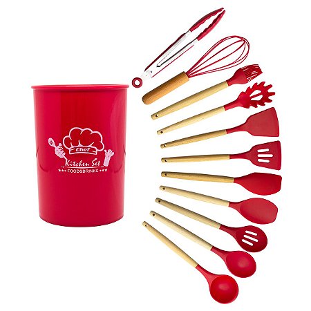 KIT UTENSÍLIOS PARA COZINHA DE SILICONE 12 PEÇAS