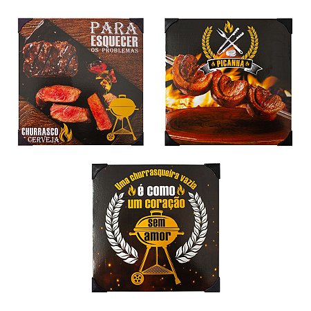 CONJUNTO 3 PLACAS DECORATIVAS - CHURRASCO