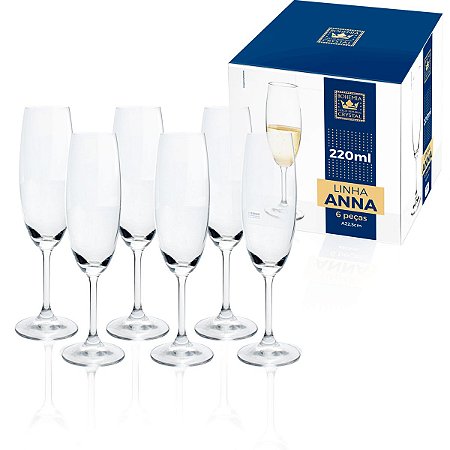 Jogo 6 Taças Champagne Cristal Bohemia 220ml Titanium
