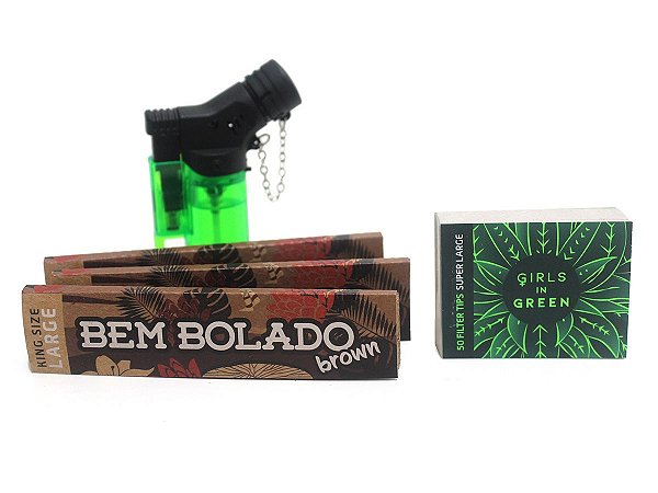 Kit 3 Sedas Bem Bolado Brown + Piteiras Girls in Green + Isqueiro Maçarico