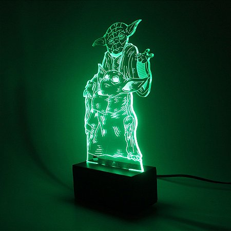 Luminária Mesa Led Acrílico Jedi Bebê RGB 16 Cores 18cm