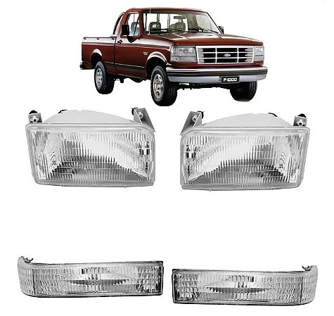 Kit de Farol e Pisca Ford F1000 e F4000 1996 a 1998 Lanterna Cristal